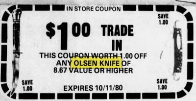 Olsen Knife Company - Oct 1980 Coupon (newer photo)